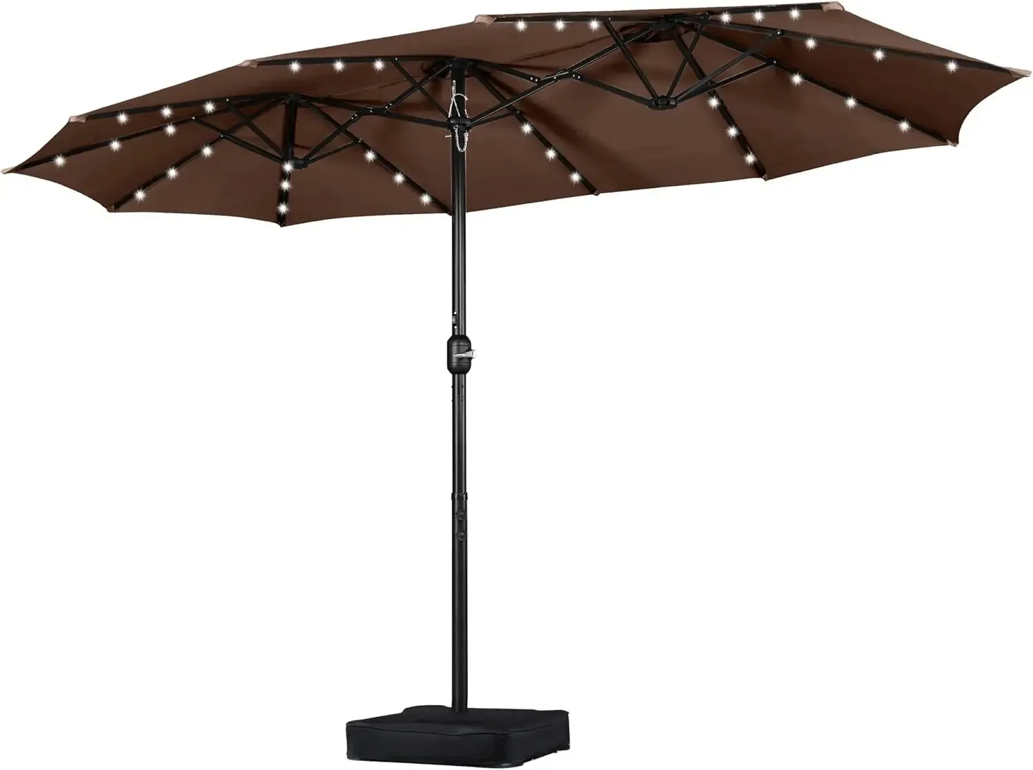 15ft Solar LED Rectangle Patio Umbrella  Heavy-Duty Outdoor Market Umbrella with 36 Lights, Base Included & Wind-Resistant Design