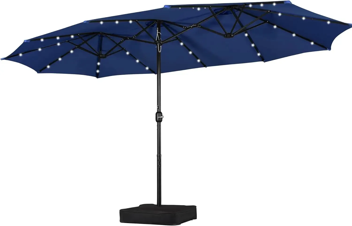 15ft Solar LED Rectangle Patio Umbrella  Heavy-Duty Outdoor Market Umbrella with 36 Lights, Base Included & Wind-Resistant Design