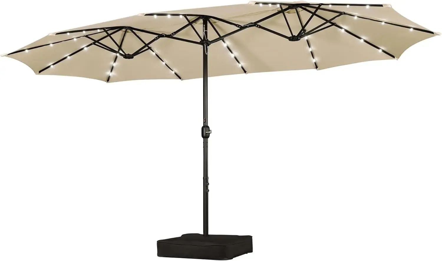 15ft Solar LED Rectangle Patio Umbrella  Heavy-Duty Outdoor Market Umbrella with 36 Lights, Base Included & Wind-Resistant Design