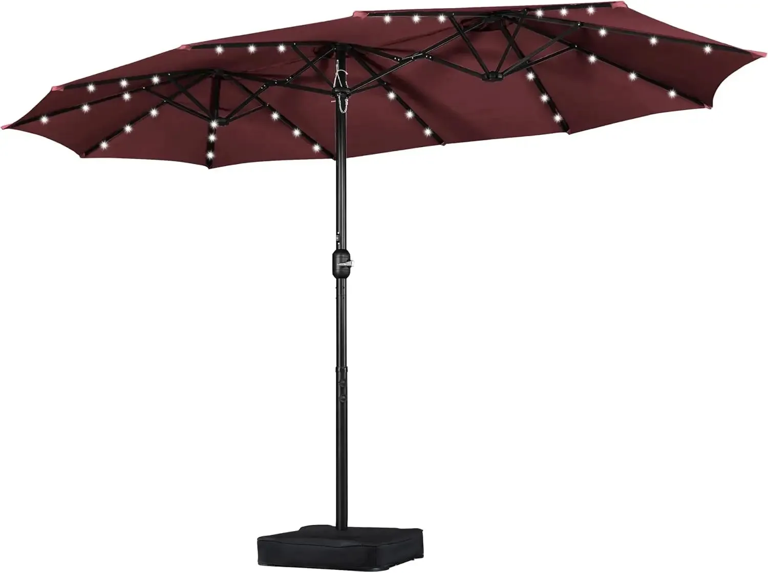 15ft Solar LED Rectangle Patio Umbrella  Heavy-Duty Outdoor Market Umbrella with 36 Lights, Base Included & Wind-Resistant Design