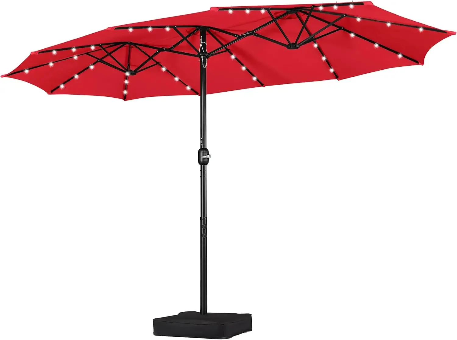 15ft Solar LED Rectangle Patio Umbrella  Heavy-Duty Outdoor Market Umbrella with 36 Lights, Base Included & Wind-Resistant Design