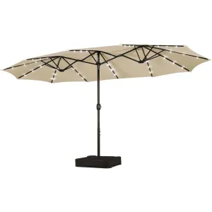 15ft Solar LED Rectangle Patio Umbrella  Heavy-Duty Outdoor Market Umbrella with 36 Lights, Base Included & Wind-Resistant Design