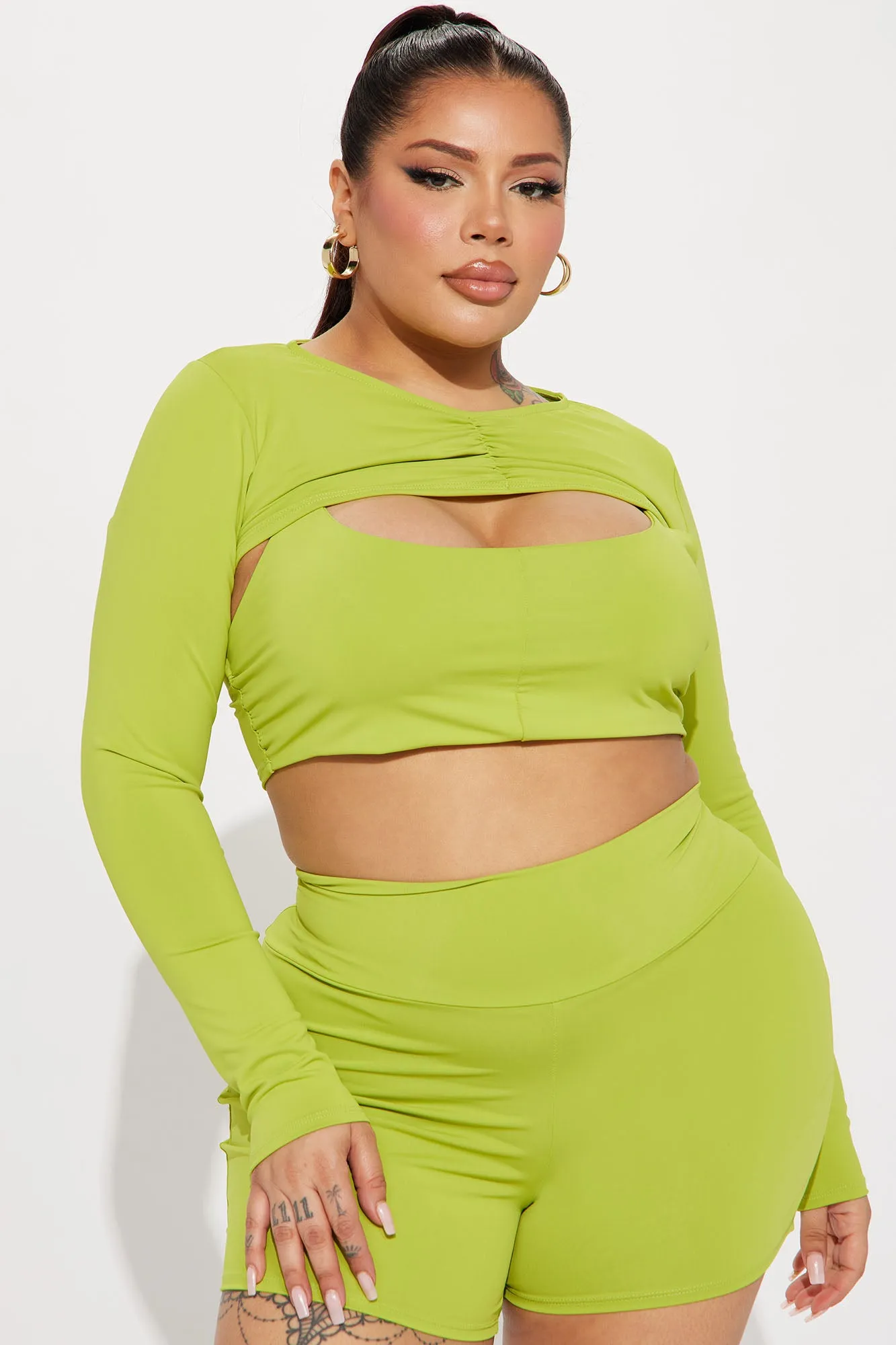 After Pilates Lounge Short Set - Chartreuse
