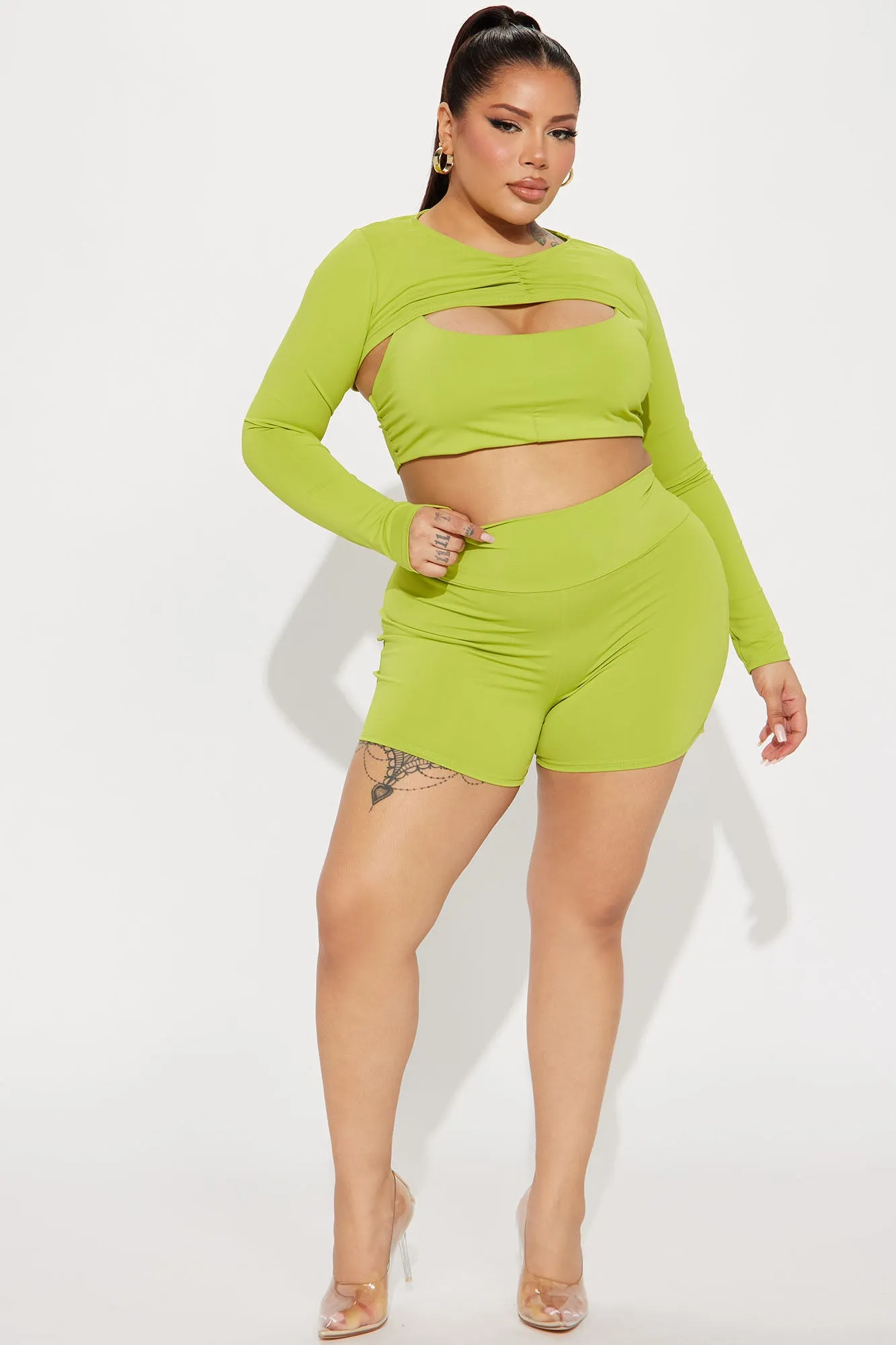 After Pilates Lounge Short Set - Chartreuse
