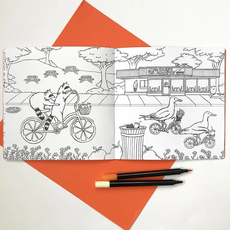 Animals on Bikes, Forest to the Town, Coloring Book