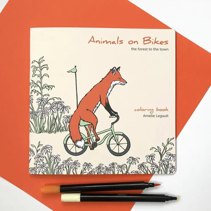 Animals on Bikes, Forest to the Town, Coloring Book