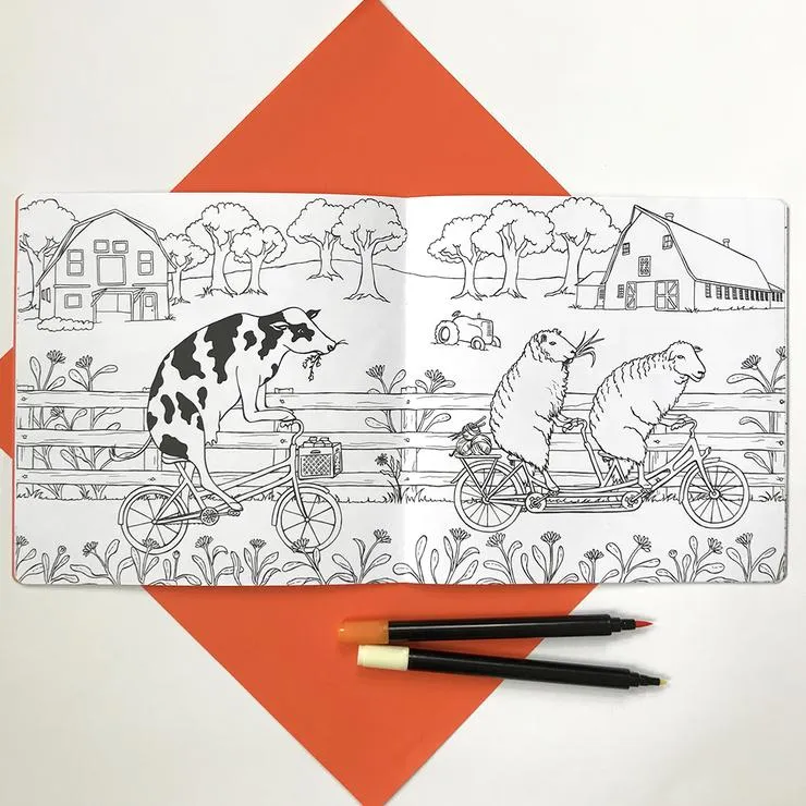 Animals on Bikes, Forest to the Town, Coloring Book