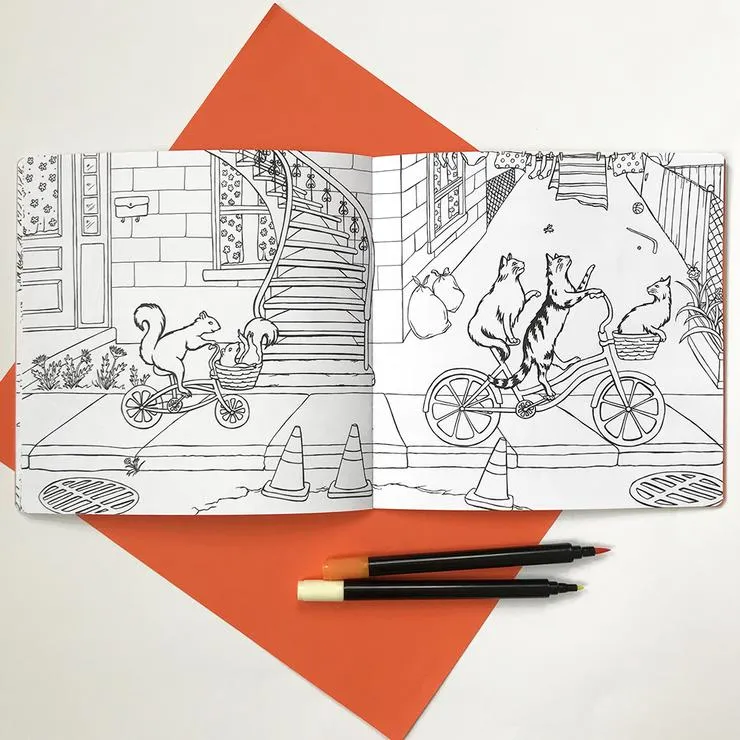 Animals on Bikes, Forest to the Town, Coloring Book