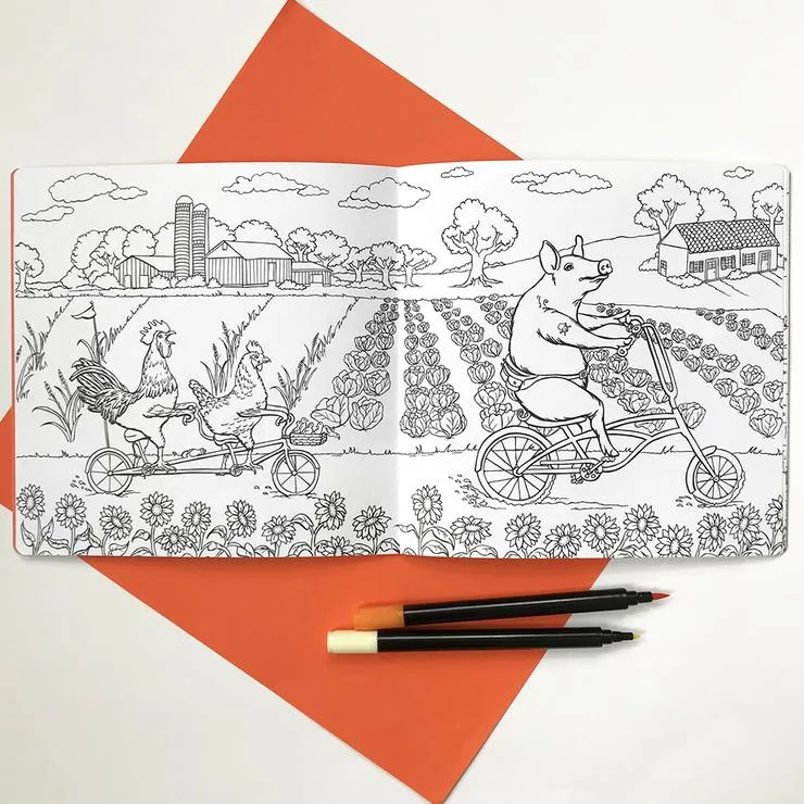 Animals on Bikes, Forest to the Town, Coloring Book