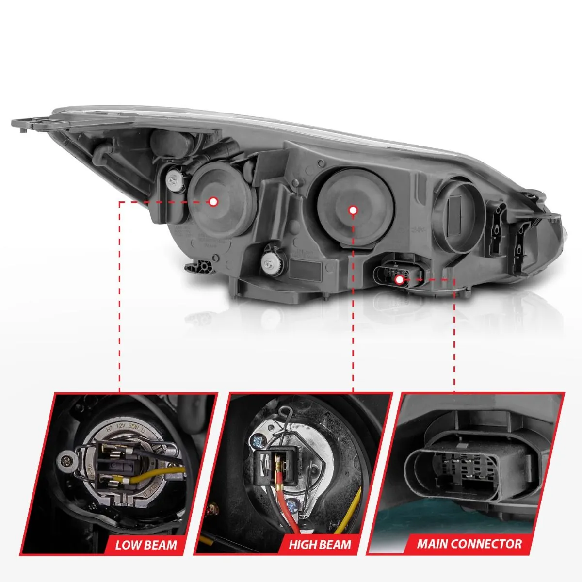 Anzo Projector Headlights Ford Focus (12-14) Plank Style Halo - Black 121490