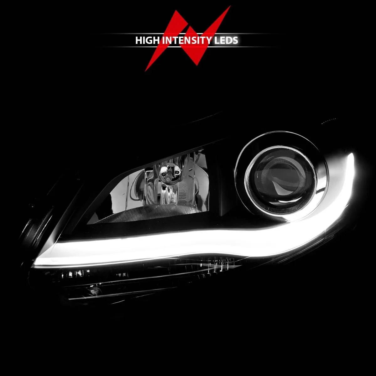Anzo Projector Headlights Ford Focus (12-14) Plank Style Halo - Black 121490