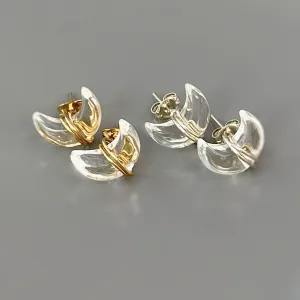 Crescent Moon Crystal Stud Earrings Silver, 14k Gold Fill