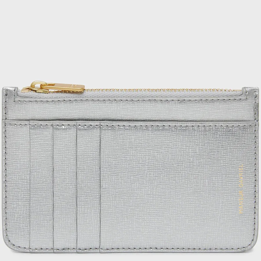 Mansur Gavriel Zip Card Holder in Silver