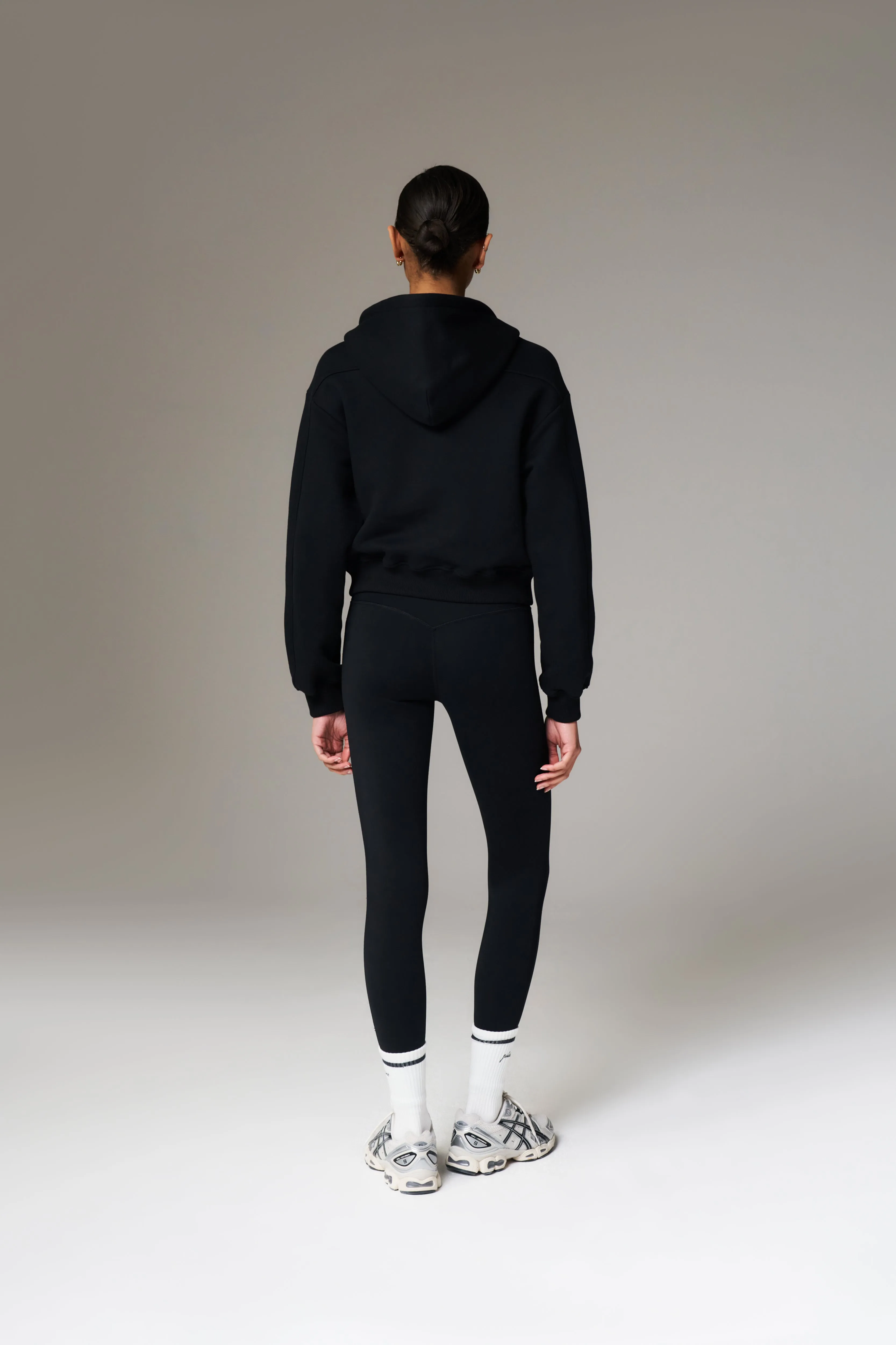 PILATES & PINOT ZIP THROUGH CROPPED HOODIE - BLACK