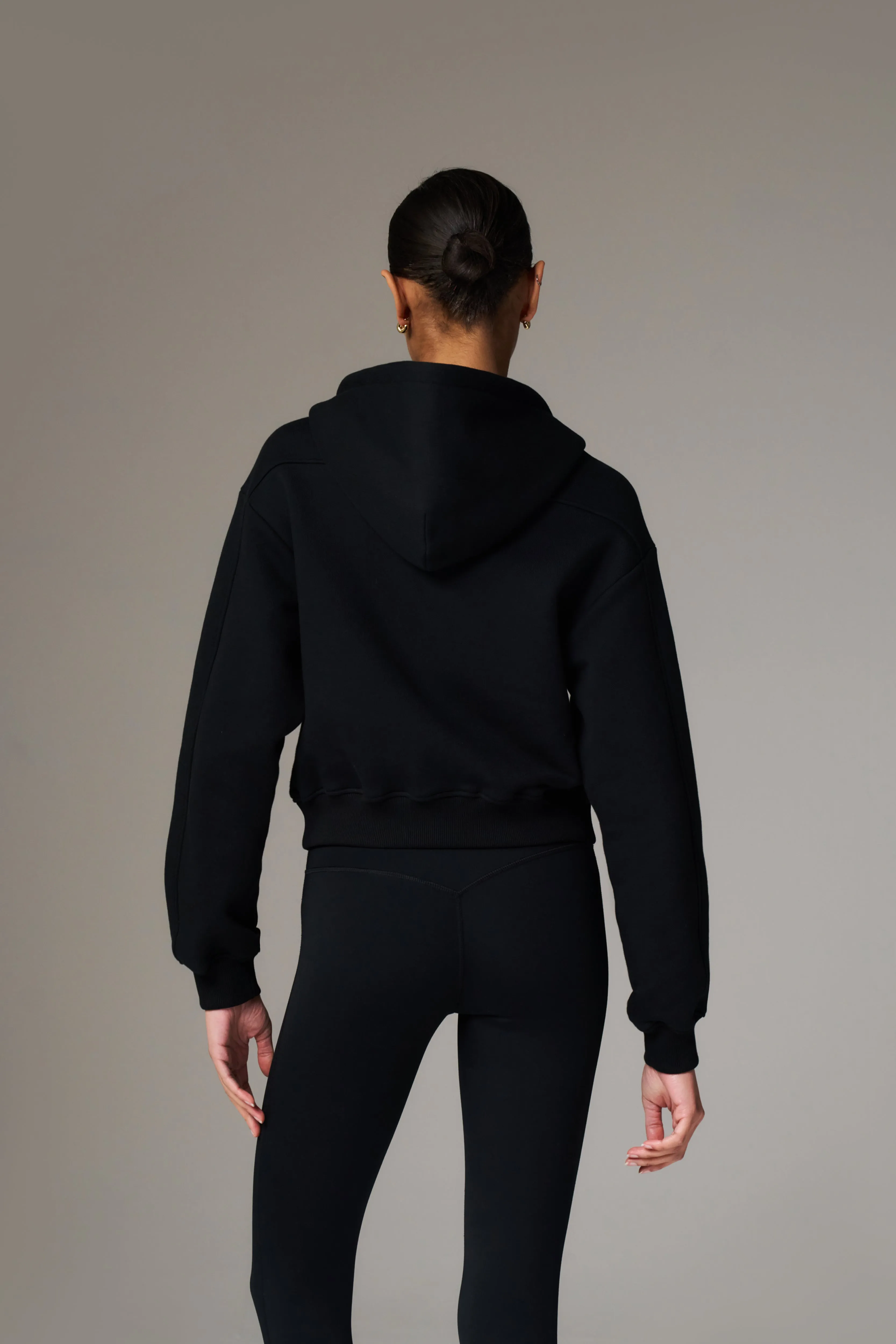 PILATES & PINOT ZIP THROUGH CROPPED HOODIE - BLACK