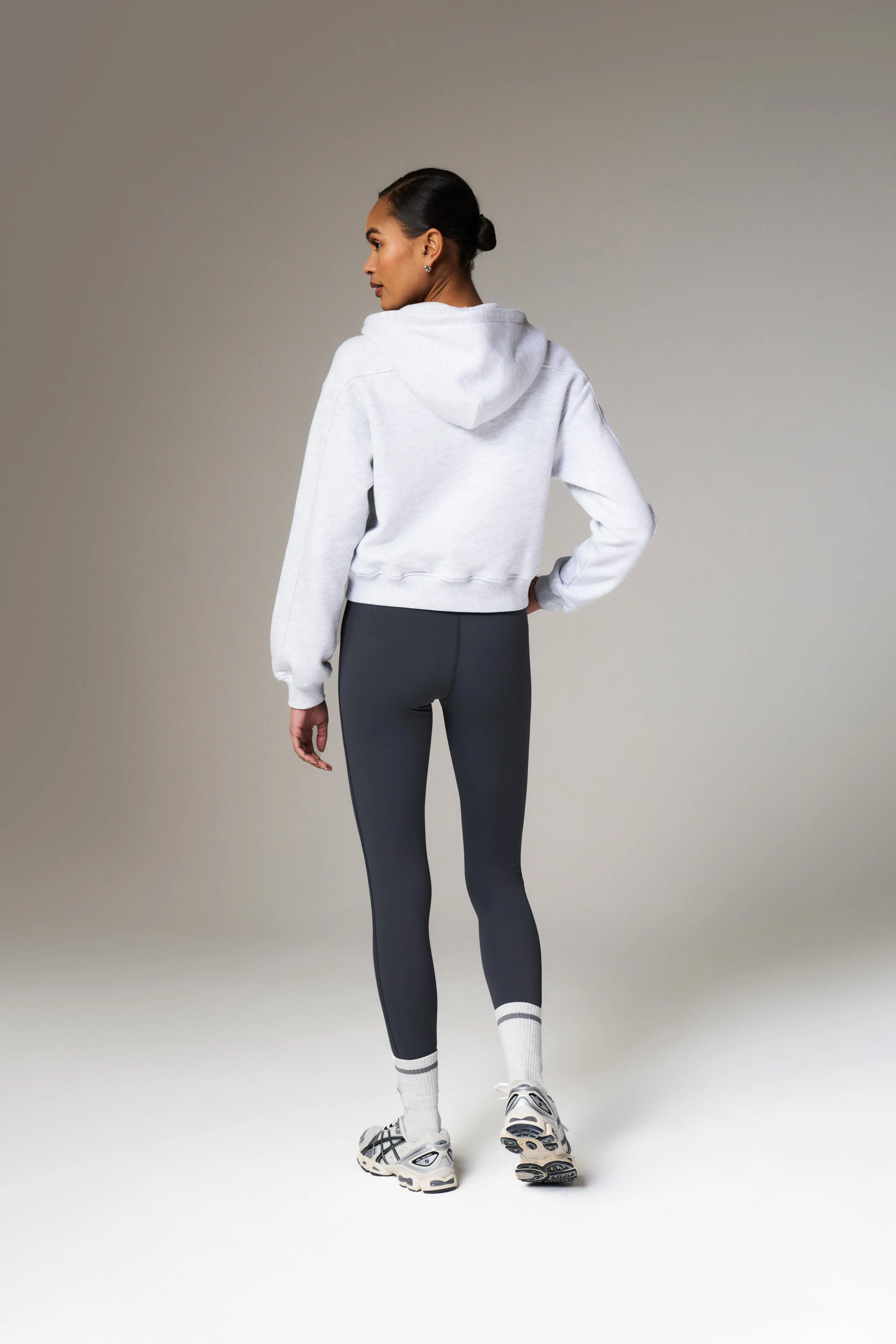 PILATES & PINOT ZIP THROUGH CROPPED HOODIE - GREY MARL
