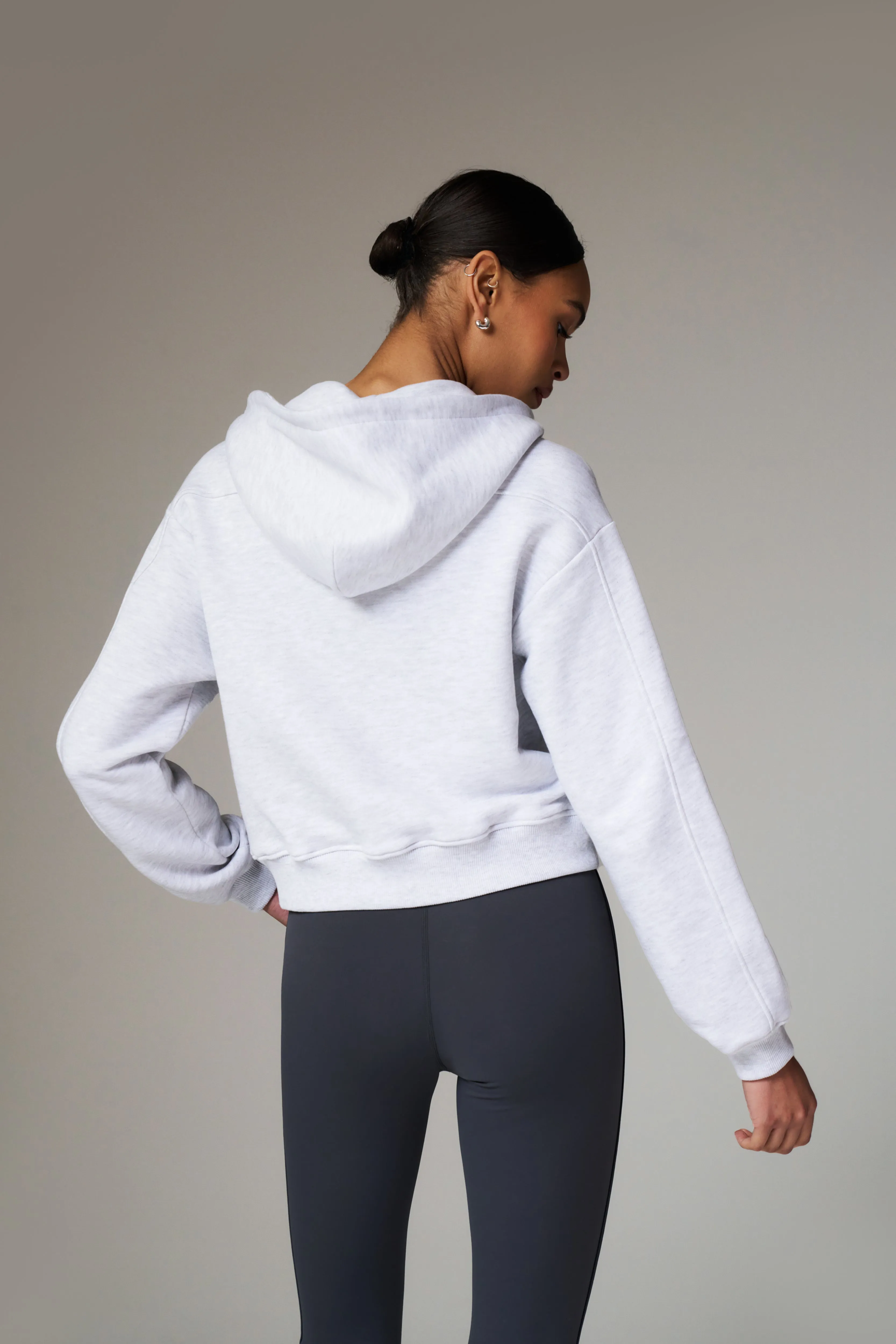 PILATES & PINOT ZIP THROUGH CROPPED HOODIE - GREY MARL