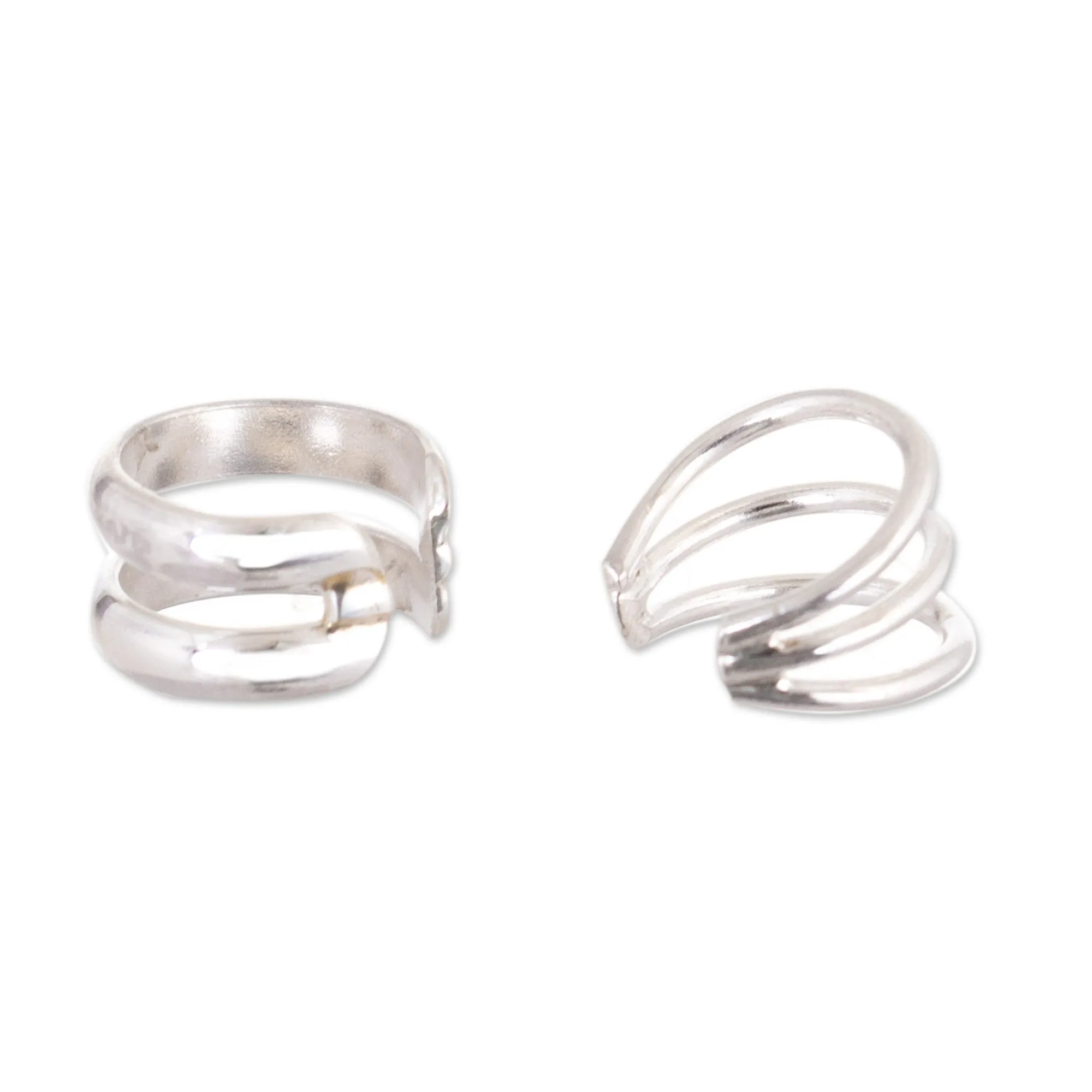 Polished Sterling Silver Modern Ear Cuffs Crafted in Peru - Resonance | NOVICA
