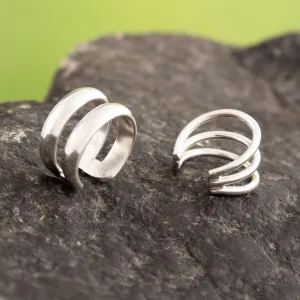 Polished Sterling Silver Modern Ear Cuffs Crafted in Peru - Resonance | NOVICA
