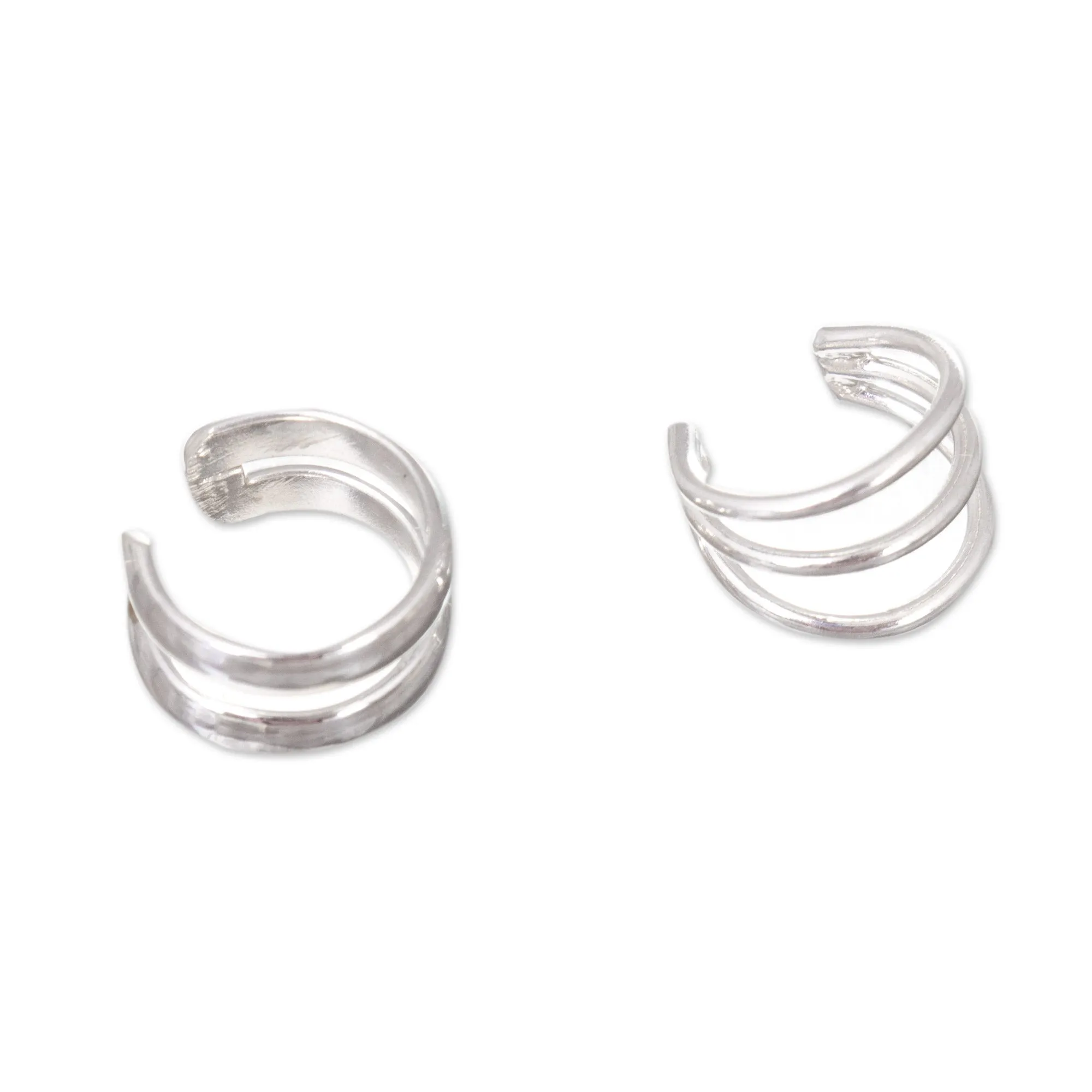 Polished Sterling Silver Modern Ear Cuffs Crafted in Peru - Resonance | NOVICA