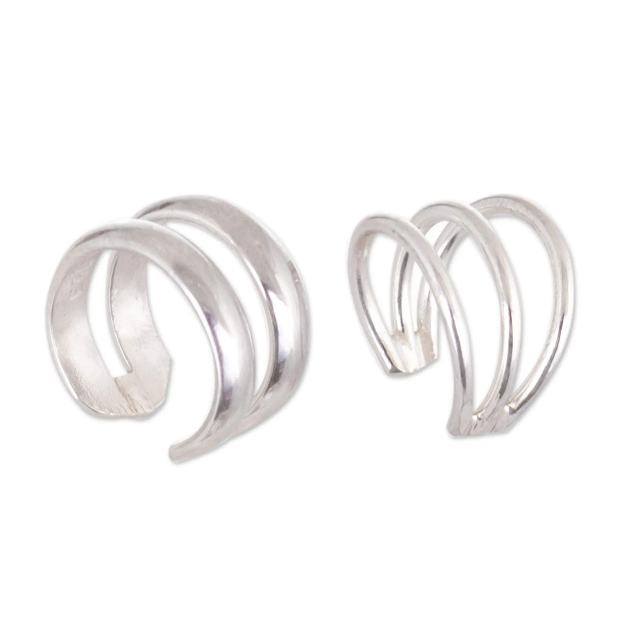 Polished Sterling Silver Modern Ear Cuffs Crafted in Peru - Resonance | NOVICA