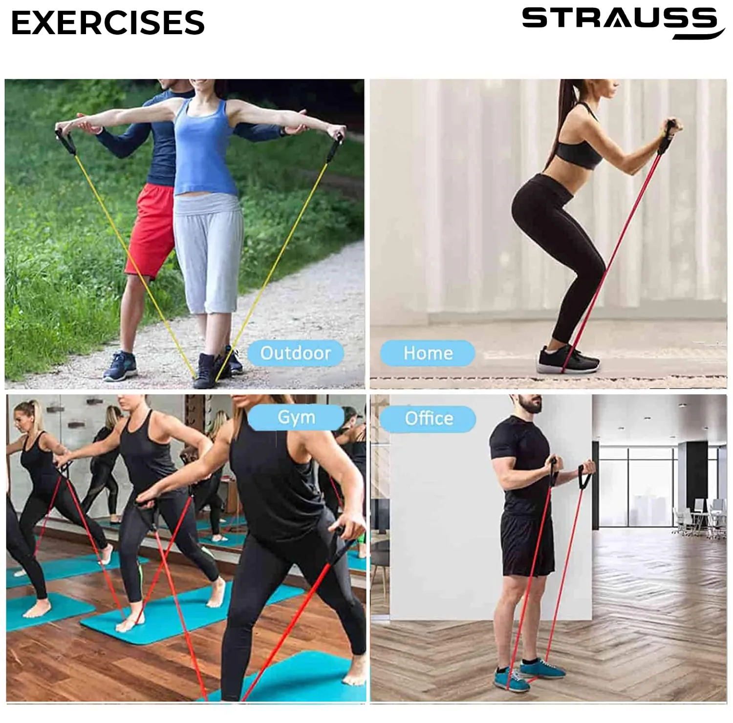 Strauss Triple Resistance Tube with Foam Handle | Door Anchor for Exercise & Stretching | Gym Equipment for Strength Training, Home Gym Workouts with Carry Bag | 27 Kg,(Red)