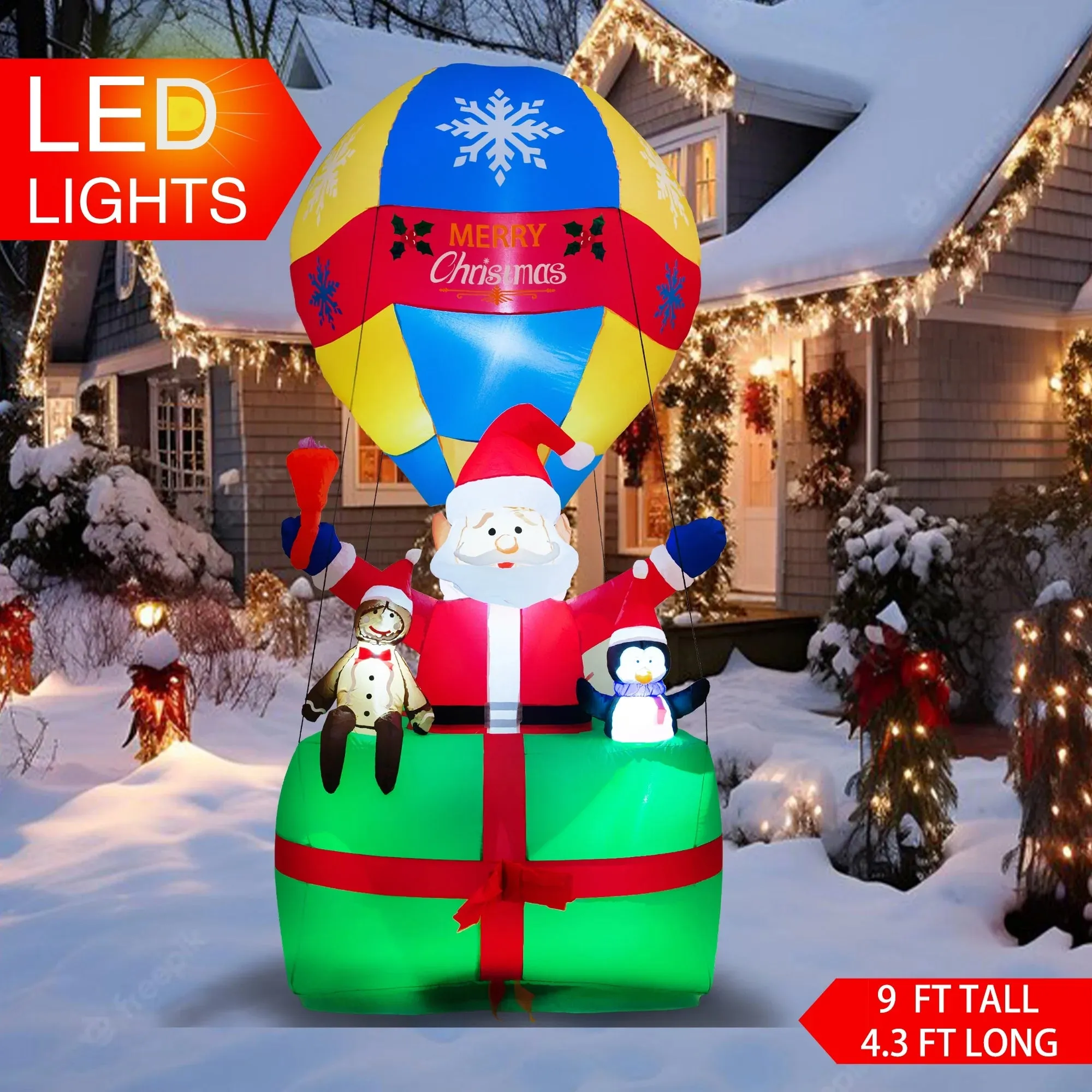 Yexmas 9FT Inflatable Christmas Santa Claus in Hot Air Balloon , Prelit Christmas Decoration with LED Lights for Holiday/Party/Xmas/Yard/Garden